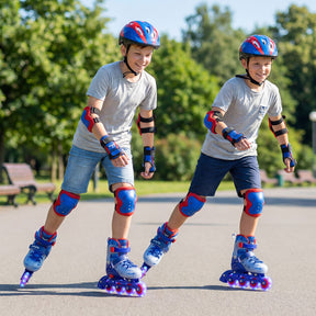 Kids Inline Skates for Boys Girls, 4-Size Adjustable Illuminating Roller Skates with Light Up Wheels & Safety Protection for Beginners Ages 5-14, Perfect Skating Birthday Gift for Indoor & Outdoor