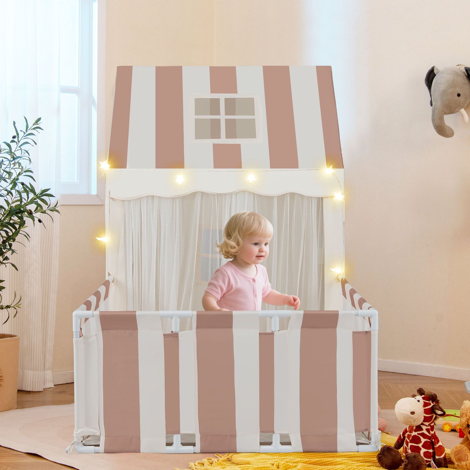2-in-1 Kids Play Tent with Playpen and Washable Cotton Mat