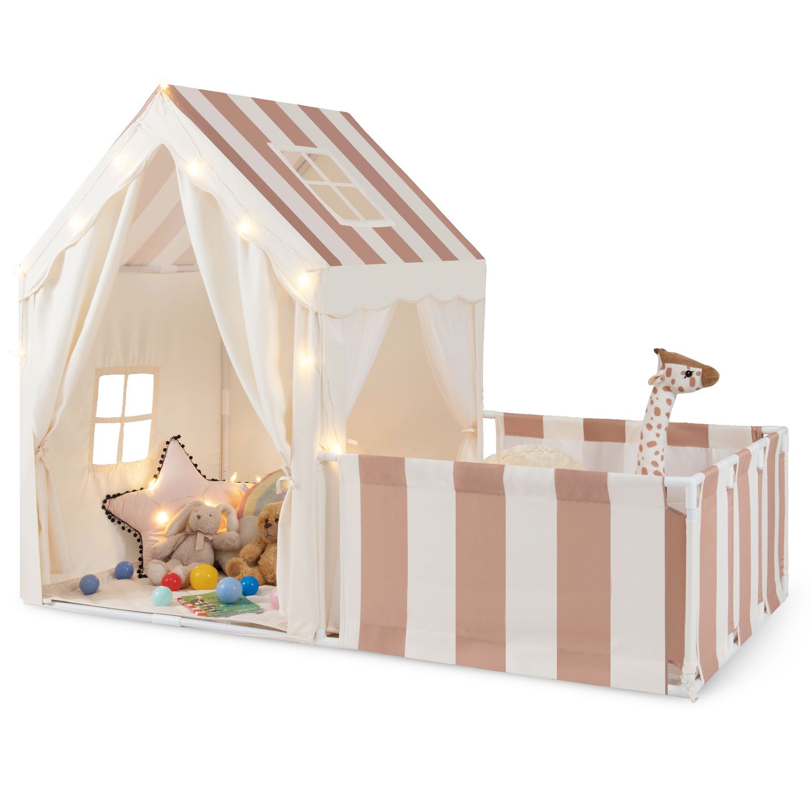 2-in-1 Kids Play Tent with Playpen and Washable Cotton Mat