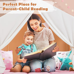 Kid's Play Tent with Washable Cotton Mat and Flag Banner for Kids Aged 3+
