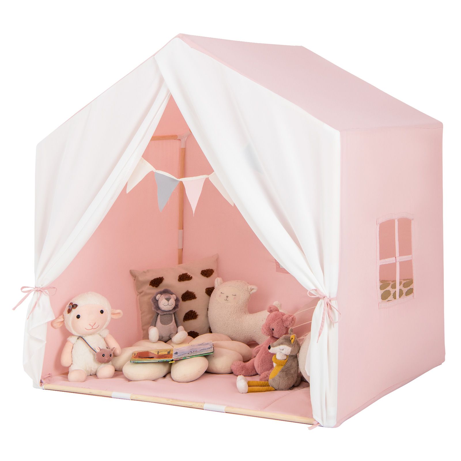 Kid's Play Tent with Washable Cotton Mat and Flag Banner for Kids Aged 3+