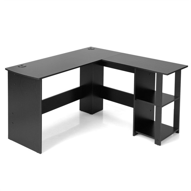 L-Shaped Corner Computer Gaming Desk with Storage Shelves for Home and Office