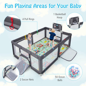 Baby Play Gym Fence and Newborn Play Yard Playpen with Mat and Ocean Balls