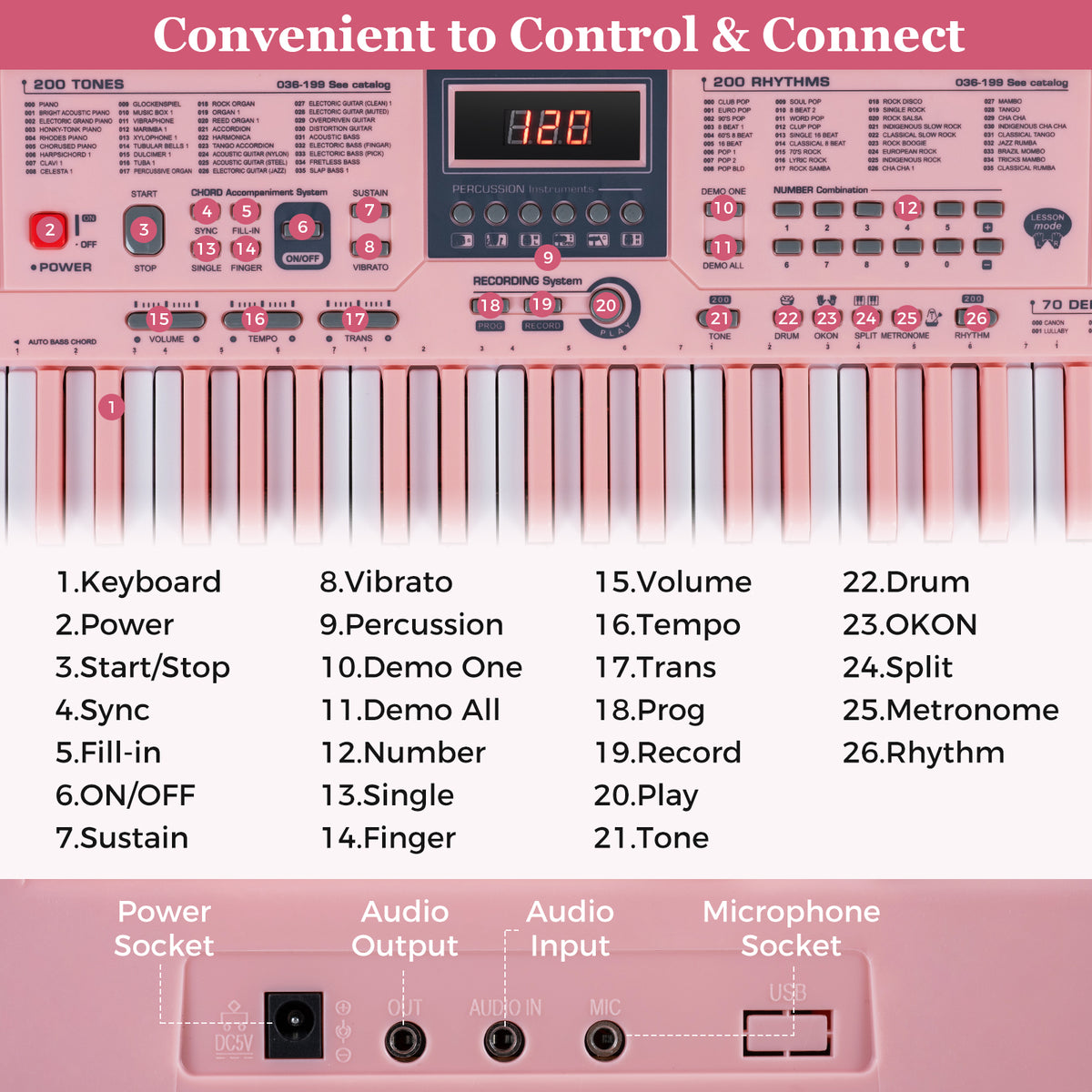 61 Keys Beginners Piano Keyboard, Electric Keyboard Kit with Adjustable Stand & Stool