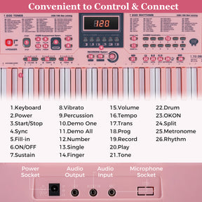 61 Keys Beginners Piano Keyboard, Electric Keyboard Kit with Adjustable Stand & Stool