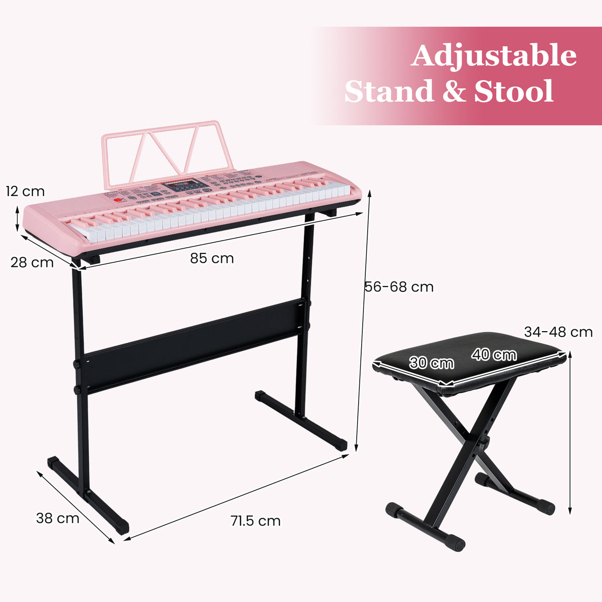 61 Keys Beginners Piano Keyboard, Electric Keyboard Kit with Adjustable Stand & Stool