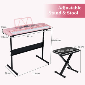 61 Keys Beginners Piano Keyboard, Electric Keyboard Kit with Adjustable Stand & Stool