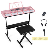 61 Keys Beginners Piano Keyboard, Electric Keyboard Kit with Adjustable Stand & Stool