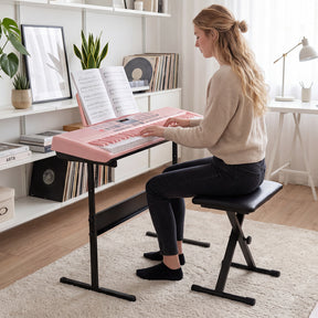 61 Keys Beginners Piano Keyboard, Electric Keyboard Kit with Adjustable Stand & Stool