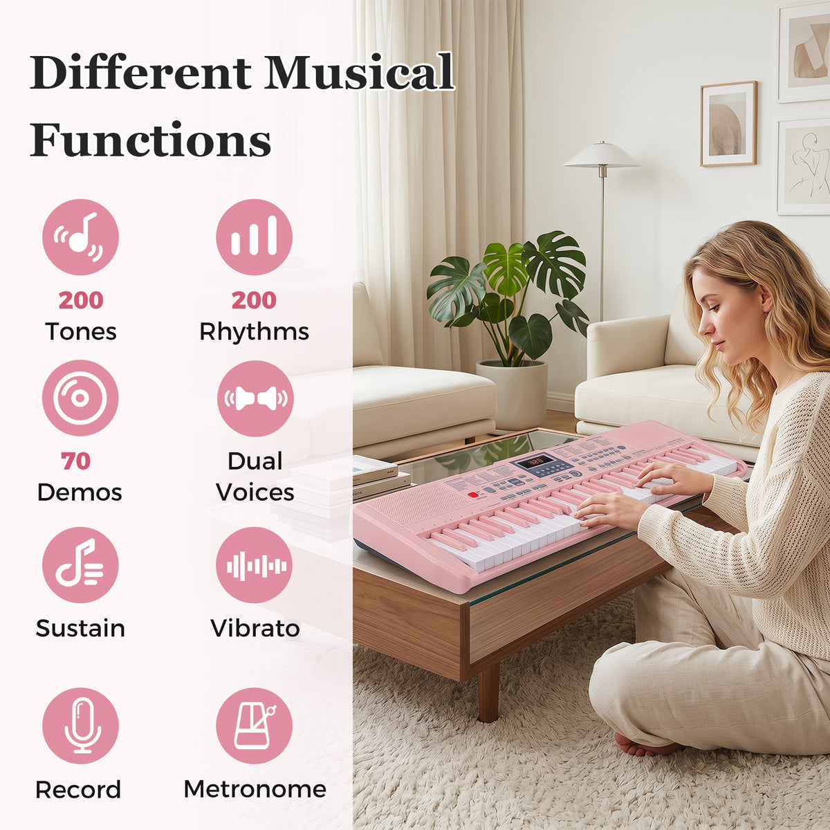 61 Keys Beginners Piano Keyboard, Electric Keyboard Kit with Adjustable Stand & Stool