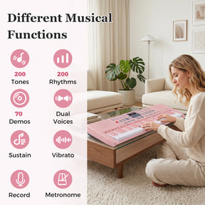 61 Keys Beginners Piano Keyboard, Electric Keyboard Kit with Adjustable Stand & Stool