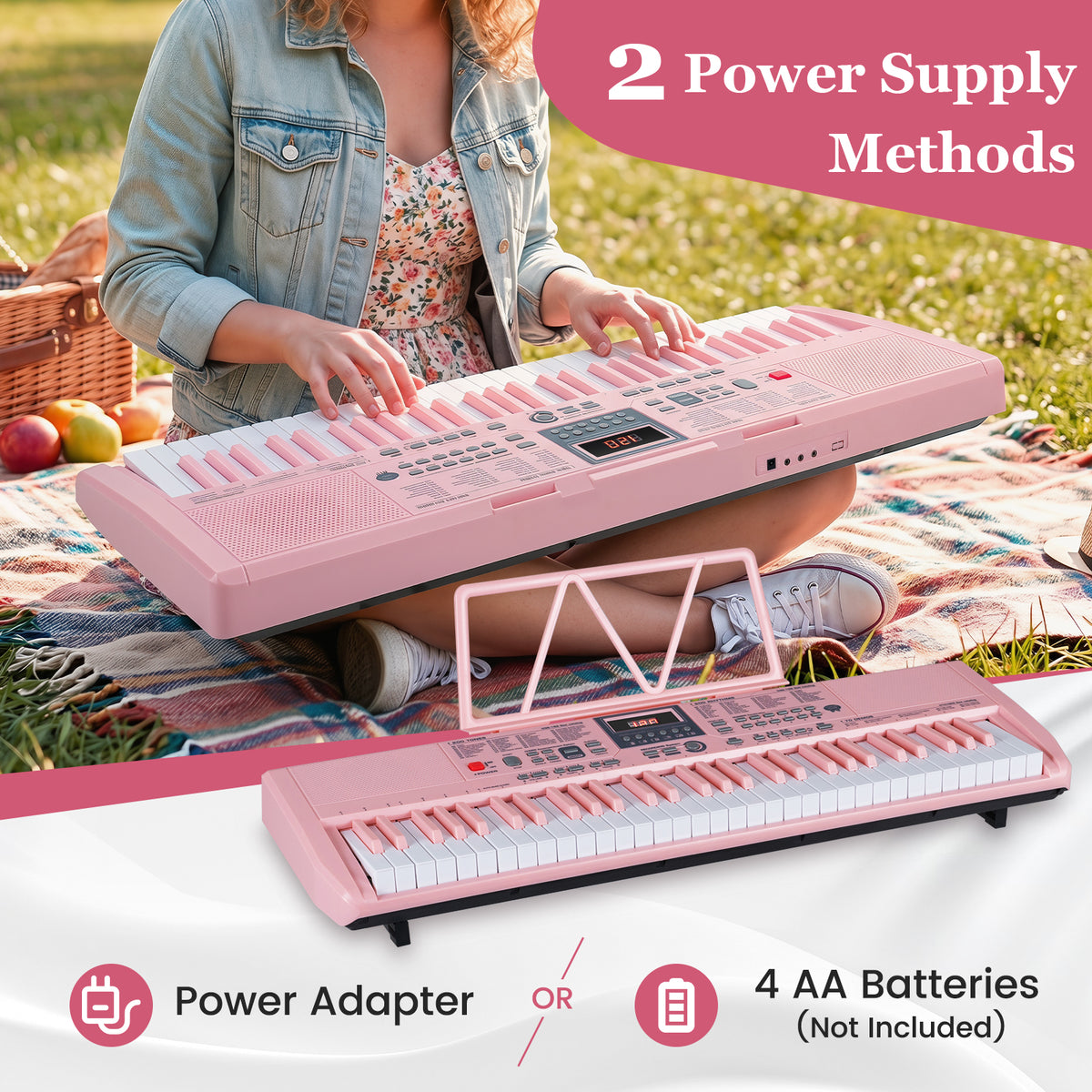61 Keys Beginners Piano Keyboard, Electric Keyboard Kit with Adjustable Stand & Stool
