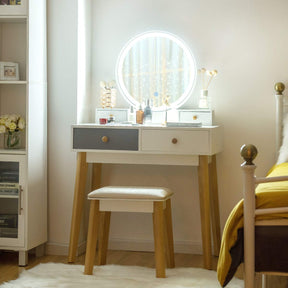 Giantex 2-in-1 Dressing/ Computer Table with Lights & Stool