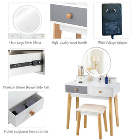 Giantex 2-in-1 Dressing/ Computer Table with Lights & Stool