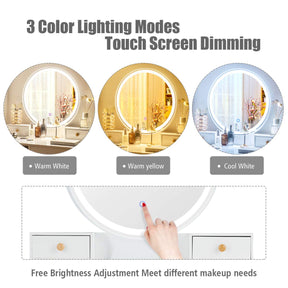 Giantex 2-in-1 Dressing/ Computer Table with Lights & Stool