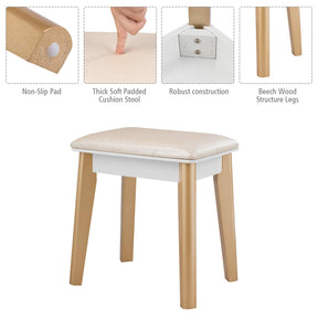 Giantex 2-in-1 Dressing/ Computer Table with Lights & Stool