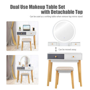 Giantex 2-in-1 Dressing/ Computer Table with Lights & Stool