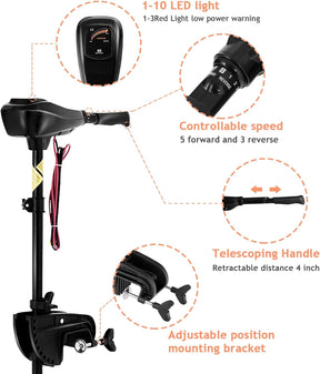 Marine Propeller 55lbs Freshwater Transom Mounted Trolling Motor 36" Shaft with Retractable and Rotatable Handles