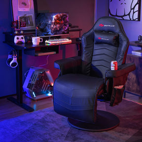 Massage Video Gaming Chair Height Adjustable Recliner 360° Swivel Office Chair with Retractable Footrest and Reclining Backrest
