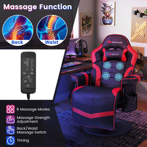 Massage Video Gaming Chair Height Adjustable Recliner 360° Swivel Office Chair with Retractable Footrest and Reclining Backrest