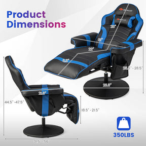 Massage Video Gaming Chair Height Adjustable Recliner 360° Swivel Office Chair with Retractable Footrest and Reclining Backrest