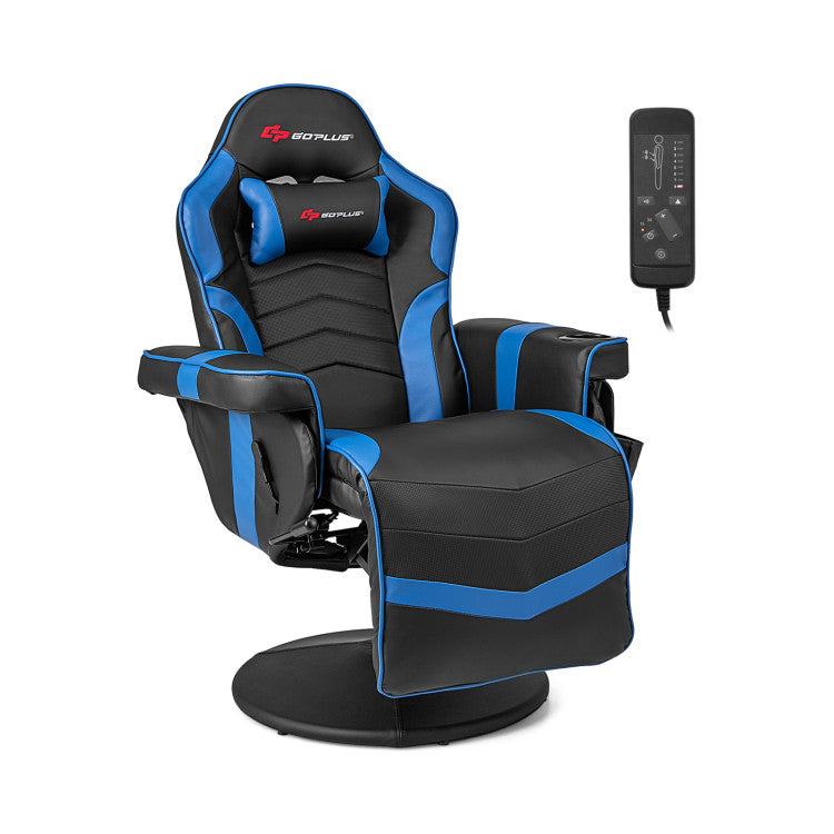 Massage Video Gaming Chair Height Adjustable Recliner 360° Swivel Office Chair with Retractable Footrest and Reclining Backrest