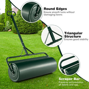 Metal Lawn Roller with Detachable Gripping Handle and Removable Drain Plug