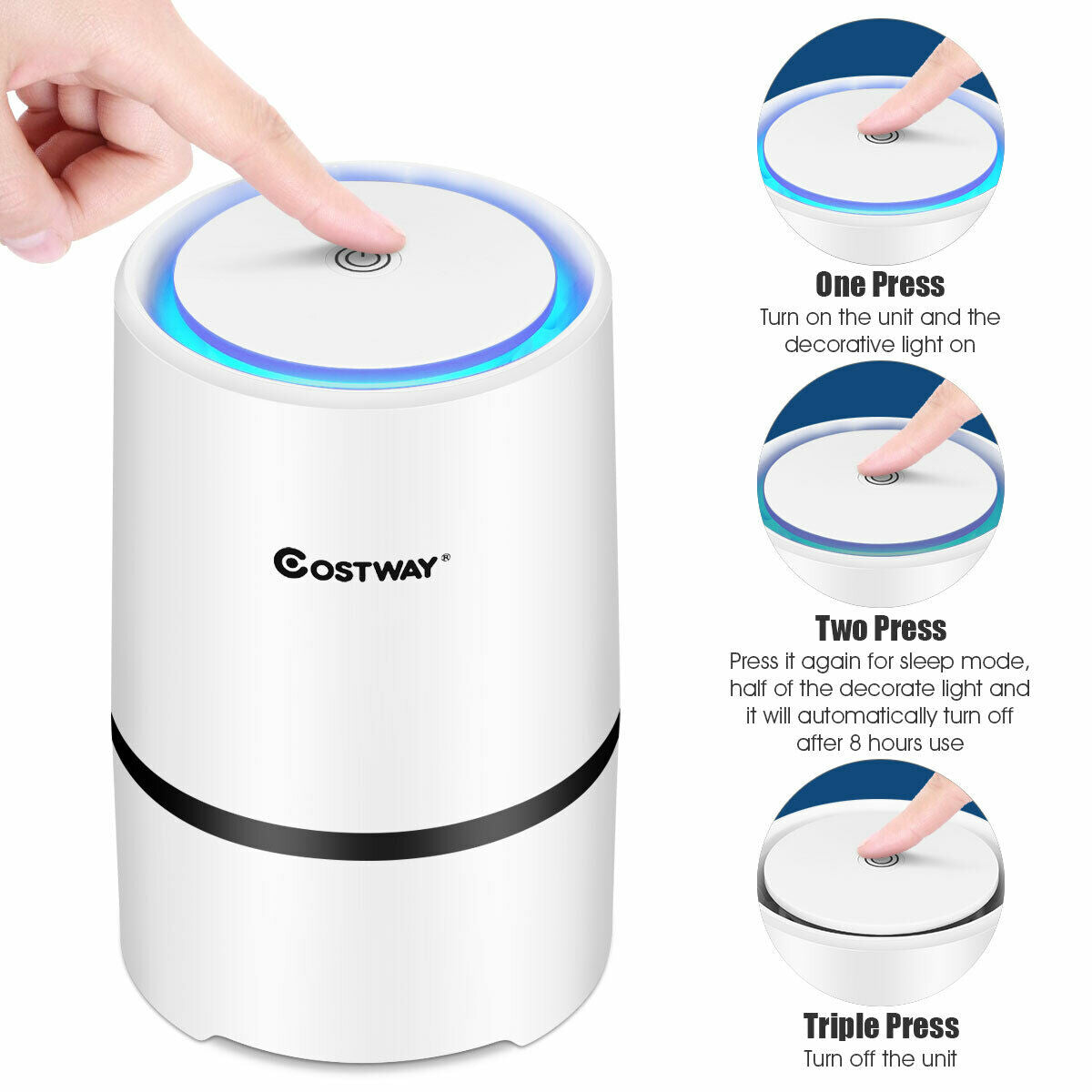Mini Ionic  3-in-1 Composite HEPA Air Purifier with Night Light