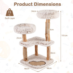 Modern Cat Tree Tower 101cm with Luxury Real Wood Natural Branch