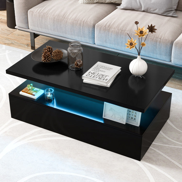 Modern 2-tier High Glossy CoffeeTable with Adjustable Light Colors