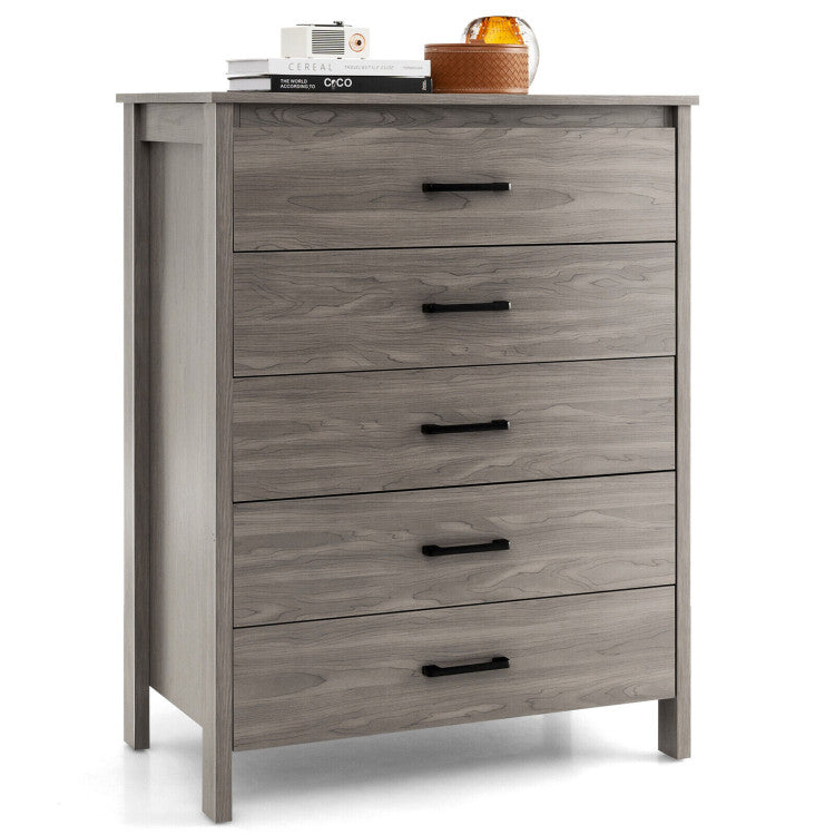 Modern 5-Drawer Chest Dresser with Metal Handles for Bedrooms, Nurseries, and Entryways
