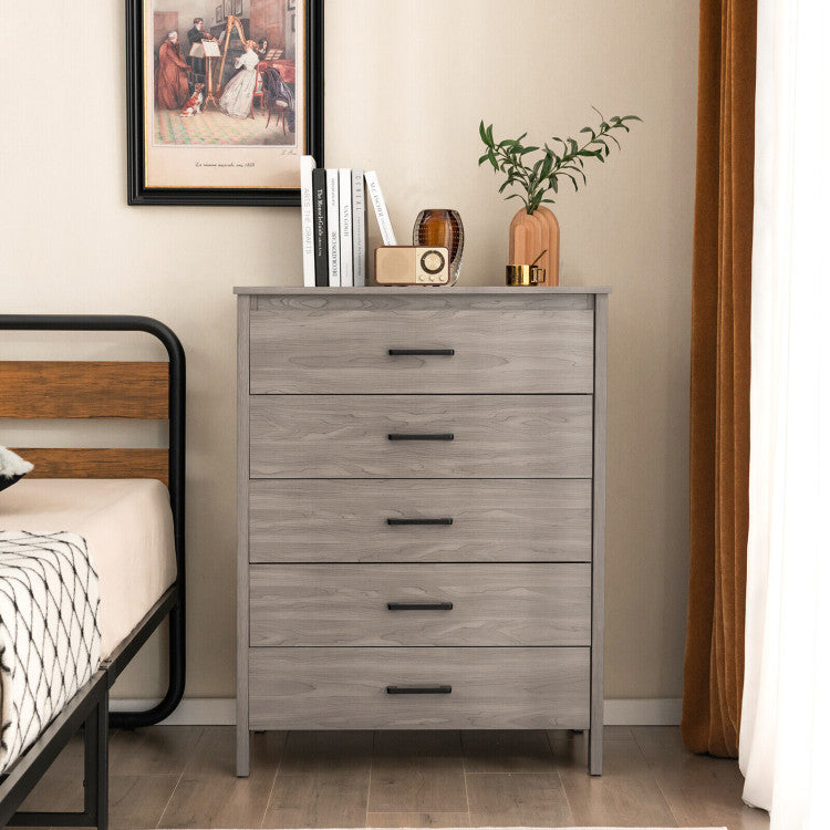 Modern 5-Drawer Chest Dresser with Metal Handles for Bedrooms, Nurseries, and Entryways