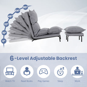 Modern Armless Accent Chair Adjustable Lazy Sofa with Removable Padded Cushions and Ottoman