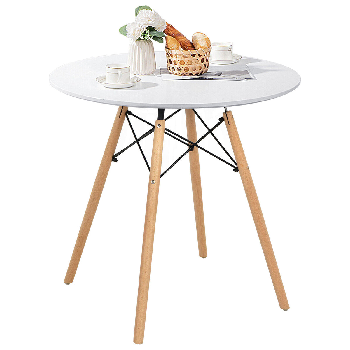 Modern Kitchen Round Dining Room Table with Solid Beech Wood Legs with TSCA Certification for Small Places