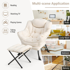 Modern Lazy Sofa Chair Leisure Accent Armchair Upholstered Lounge Chair with Foldable Footrest and Side Storage Pocket
