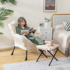 Modern Lazy Sofa Chair Leisure Accent Armchair Upholstered Lounge Chair with Foldable Footrest and Side Storage Pocket