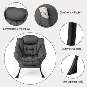 Modern Lazy Sofa Chair Leisure Accent Armchair Upholstered Lounge Chair with Foldable Footrest and Side Storage Pocket