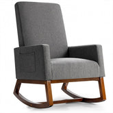 Modern Upholstered Rocking Chair High Back Lounge Armchair with Side Pocket and Fabric Padded Seat