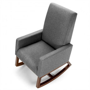 Modern Upholstered Rocking Chair High Back Lounge Armchair with Side Pocket and Fabric Padded Seat