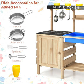 Outdoor Mud Kids Kitchen Playset Wooden Pretend Play Toy with Kitchenware