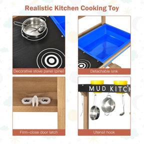 Outdoor Mud Kids Kitchen Playset Wooden Pretend Play Toy with Kitchenware
