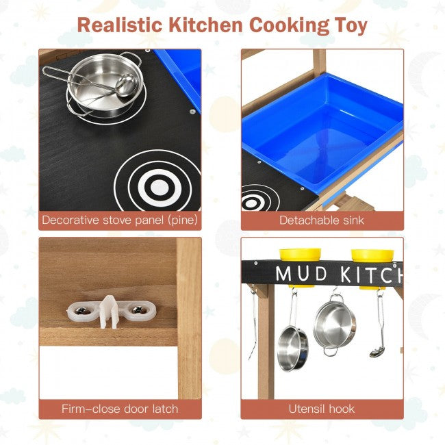 Outdoor Mud Kids Kitchen Playset Wooden Pretend Play Toy with Kitchenware