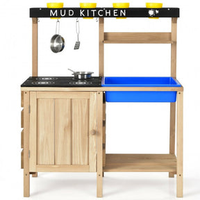 Outdoor Mud Kids Kitchen Playset Wooden Pretend Play Toy with Kitchenware