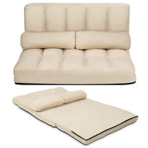 Multi-Functional Foldable Lazy Sofa Sleeper Bed 6-Position Adjustable Suede Floor Sofa Couch with Detachable Cloth Cover and 2 Pillows