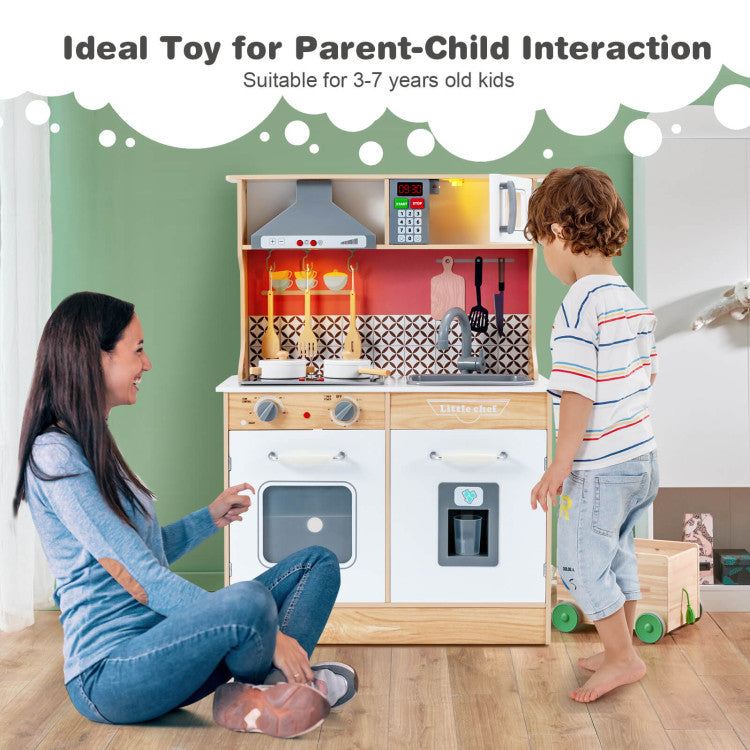 Multi-Functional Pretend Toys Wooden Kids Kitchen Playset with Lights and Sounds