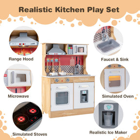 Multi-Functional Pretend Toys Wooden Kids Kitchen Playset with Lights and Sounds