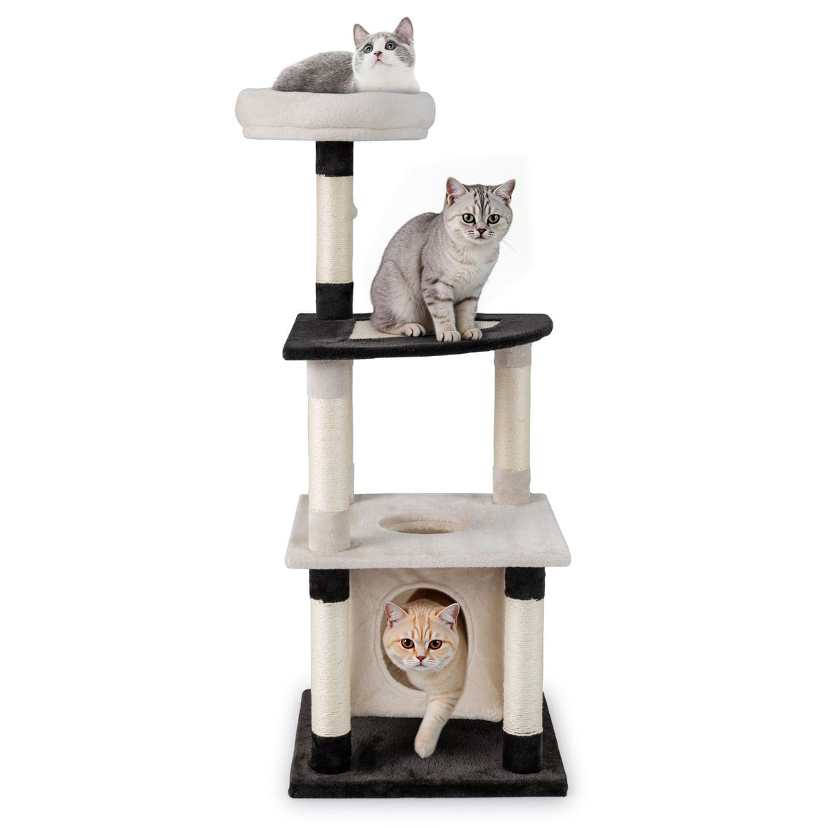 Multi-level Cat Tree, Modern Tall Cat Tower w/ Sisal Scratching Posts & Board