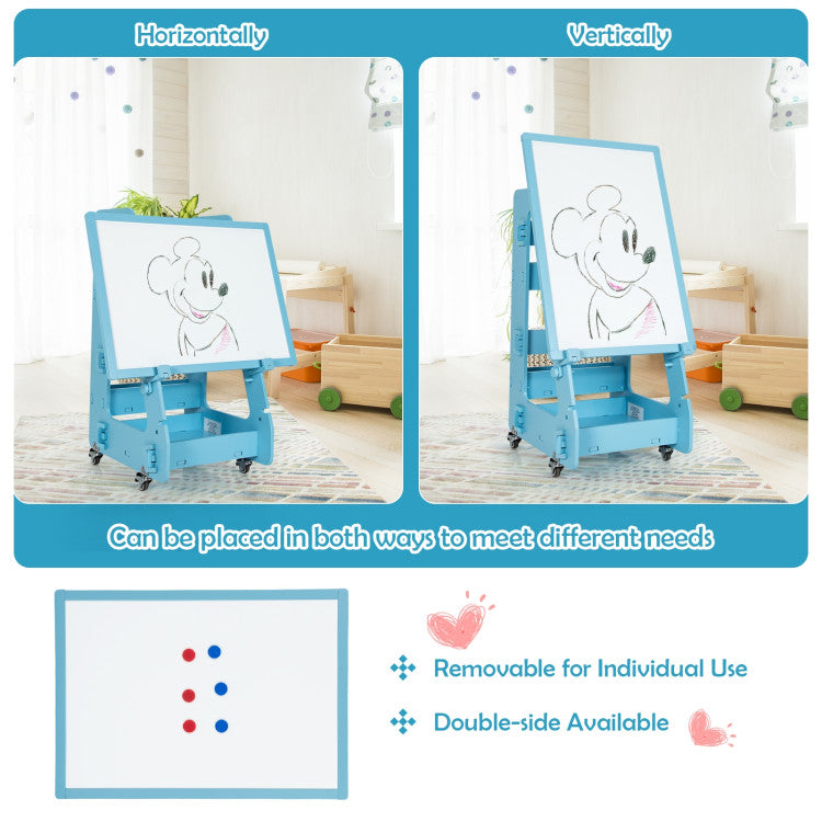 Multifunctional  Adjustable Height Kids' Standing Art Easel with Dry-Erase Board