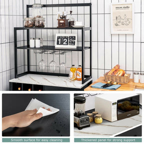 Multifunctional Wine Bakers Rack Table Kitchen Freestanding Floor Bar Cabinet with Glass Holder and Drawer for Dining Room