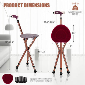 Multigot Folding Walking Stick Cane Seat Portable Adjustable Crutch Chair with LED Light and Retractable Legs